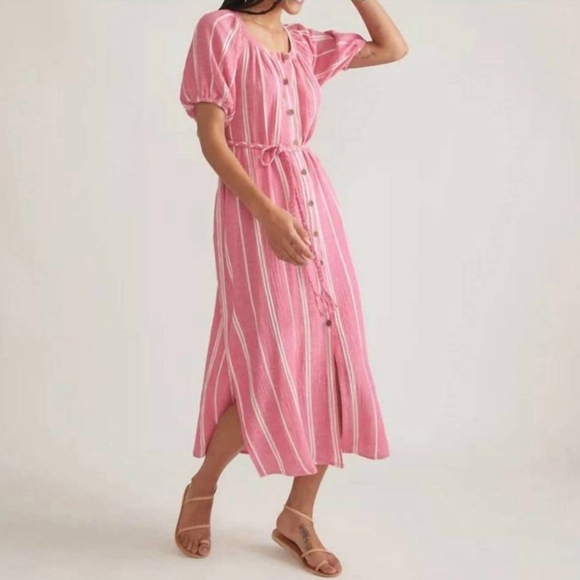 Marine Layer Erin Shirt Dress Cotton Fuchsia Stripe Midi NEW - Picture 6 of 6